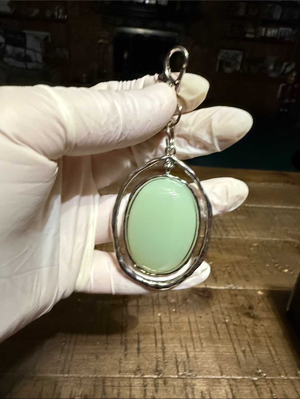 Sterling Silver Oval Mint Green Pendant keychain or for bags